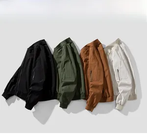Detail view of four-color pilot jackets with sleeve zipper pockets and ribbed cuffs