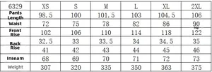 Detailed size chart for men's joggers showing measurements from XS to 2XL in centimeters