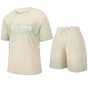 Men's mesh sportswear set with gradient cream and green t-shirt and drawstring shorts