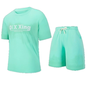 Mint green casual sport set with short sleeve T-shirt and drawstring shorts for men