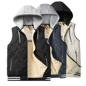 Men Winter Casual Hooded Vest Fleece Lined Padded Graphene Heat Reflection Warm Outerwear Sleeveless Jacket Daily Wear
