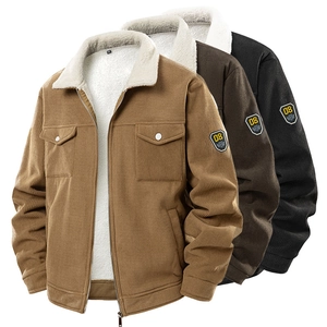 Men's Corduroy Sherpa Lined Jacket Winter Warm Thermal Workwear Fleece Lapel Zipper Outerwear Casual Loose Coats For Men