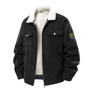 Men's black corduroy jacket with white sherpa collar and warm fleece lining