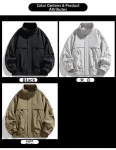 Detailed comparison of vintage cargo jackets in black, beige, and light army green colors