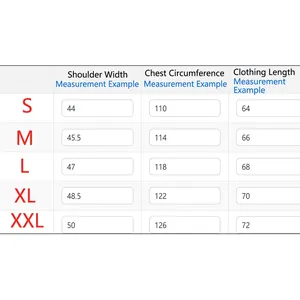 Men hooded graphene vest size chart with shoulder and chest measurements from S to XXL