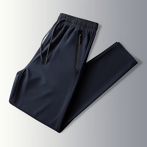 Dunkelblaue Herren-Eisseidenhose mit elastischem Kordelzugbund und Reißverschlusstaschen