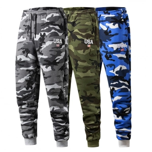 Men Camouflage Cargo Pants Fleece Lined Warm Outdoor Joggers USA Embroidery Drawstring Waist Casual Sports Sweatpants