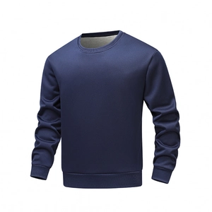 Men's navy blue crewneck fleece sweatshirt with ribbed cuffs and warm lining