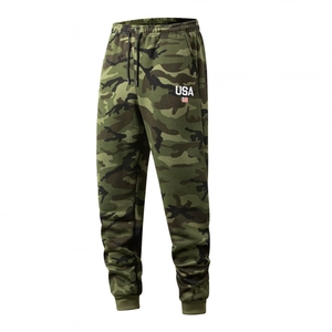 Men's camouflage cargo joggers with USA print and drawstring elastic waistband