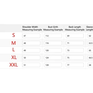 Men's lamb wool thick sweatshirt size chart from S to XXL with detailed measurements