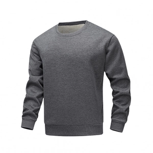 Men's dark grey crew neck sweatshirt with warm fleece lining and ribbed cuffs