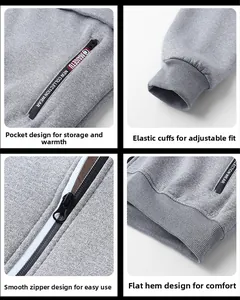 Detailsicht der hellgrauen Strickjacke mit Reißverschlusstaschen und Rippbündchen