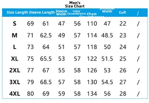 Detailed size chart for men's waterproof windbreaker jacket including S to 4XL dimensions