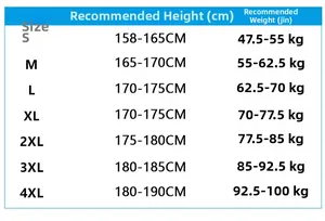 Detailed size chart for men's outdoor hooded jacket ranging from size S up to 4XL