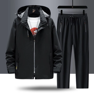 Men Outdoor Windbreaker Suit Hooded Jacket Long Pants Casual Waterproof Windproof Autumn Hiking Climbing Sporty Outfit