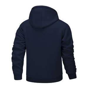 Rückansicht dicker marineblauer Fleece-Hoodie mit Rippbündchen und warmem Futter