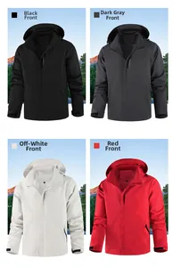 Waterproof outdoor hooded jackets for men and women in black, grey, beige and red colors