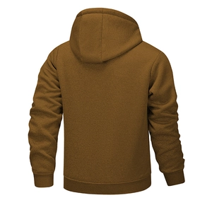 Rückansicht brauner Fleece-Hoodie mit schwerem Thermostoff und Rippbündchen