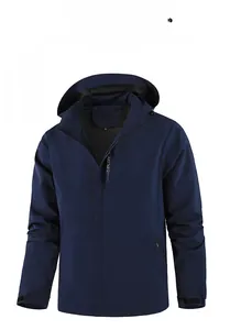 Detail view of dark blue waterproof jacket with mesh lining and adjustable velcro cuffs