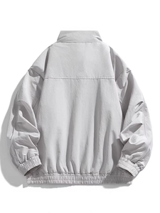 Retro oversized windbreaker jacket with drop shoulder design in light gray color