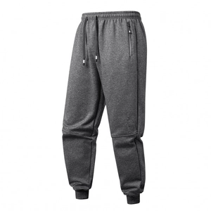 Men's thermal sherpa fleece jogger pants in dark grey with drawstring and zipper pocket