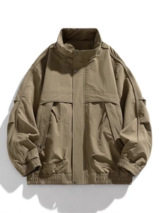 Retro oversized olive green cargo jacket for men and women featuring multi-pocket design