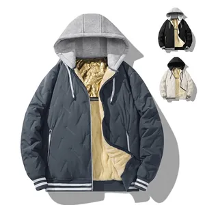 Men's winter graphene hooded jacket with thermal fleece lining in navy blue and black