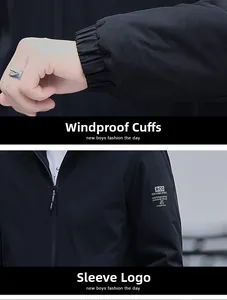 Detail of windproof elastic cuffs and ROD logo embroidery on black sports jacket