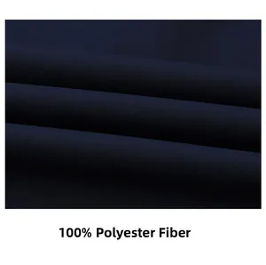 Close-up of dark blue 100% polyester twill fabric with detailed textile texture