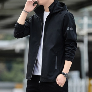 Veste à Capuche pour Homme 100 Pour Cent Polyester Coupe-vent Respirante Fermeture Éclair Casual Urban Sporty Vêtement de Mode Manteau