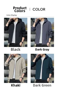 Mens hooded windbreaker jacket available in black dark grey khaki and dark green colors