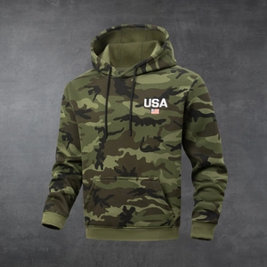 Men's camouflage hoodie with USA embroidery and fleece lining for winter warmth