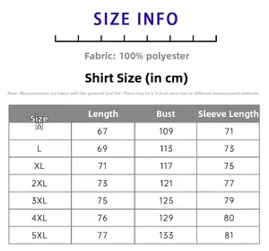 Size information chart for men's casual jacket with 100% polyester fabric details and measurements