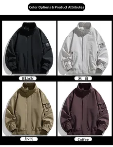 Men outdoor jacket display in black, beige, light khaki, and coffee with stand collar