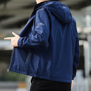 Veste à capuche bleu marine pour hommes avec imprimés mode et poignets élastiques