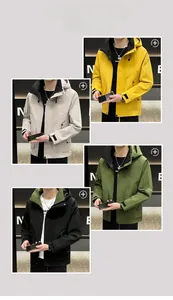 Detail showcasing the four available colors of the hooded urban workwear jacket
