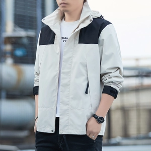 Men Women Casual Outdoor Hooded Jacket Waterproof Windproof Color Block Patchwork Windbreaker For Hiking Climbing Fishing Outerwear