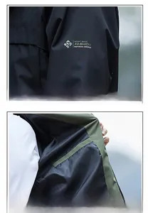 Detail showing arm logo print and hidden interior pocket on waterproof jacket