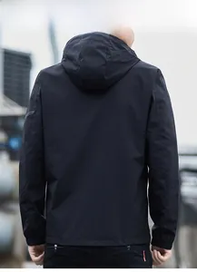 Detailed back view of a men's waterproof windbreaker hoody with elasticated cuffs