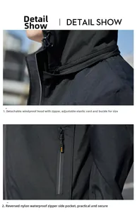 Detail of outdoor jacket with a detachable hood and high-quality waterproof zippers