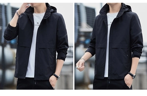 Detailed view of the adjustable elastic cuffs and sport letter print on a men's outdoor jacket