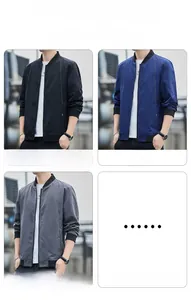 Collage of men's stand collar jackets in black, blue, and dark grey with ribbed details