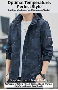 Details einer wasserdichten Windjacke mit verstellbaren Bündchen und Camouflage-Muster
