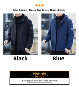 Detailed comparison of navy blue and black men's outdoor windbreaker hooded jackets