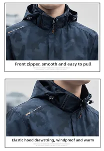 Détail d'une veste à capuche bleu marine avec texture nid d'abeille et fermeture éclair fluide