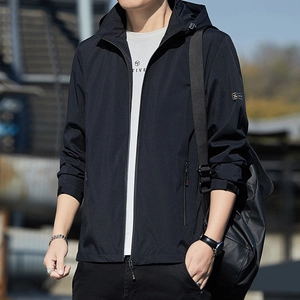 Men's Casual Hooded Jacket Polyester Windproof Workwear Coat With Removable Hood Spring Autumn Outdoor Streetwear For Men