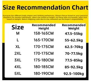 Detailed size chart for men jacket from M to 5XL with height and weight recommendations