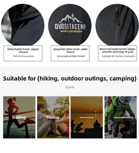 Dettaglio della giacca outdoor con cappuccio rimovibile e cerniera impermeabile
