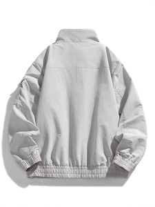 Men's light grey windproof outdoor jacket with standing collar and casual tactical design