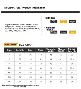 Size chart for hooded fleece jacket showing measurements from M to 5XL in polyester